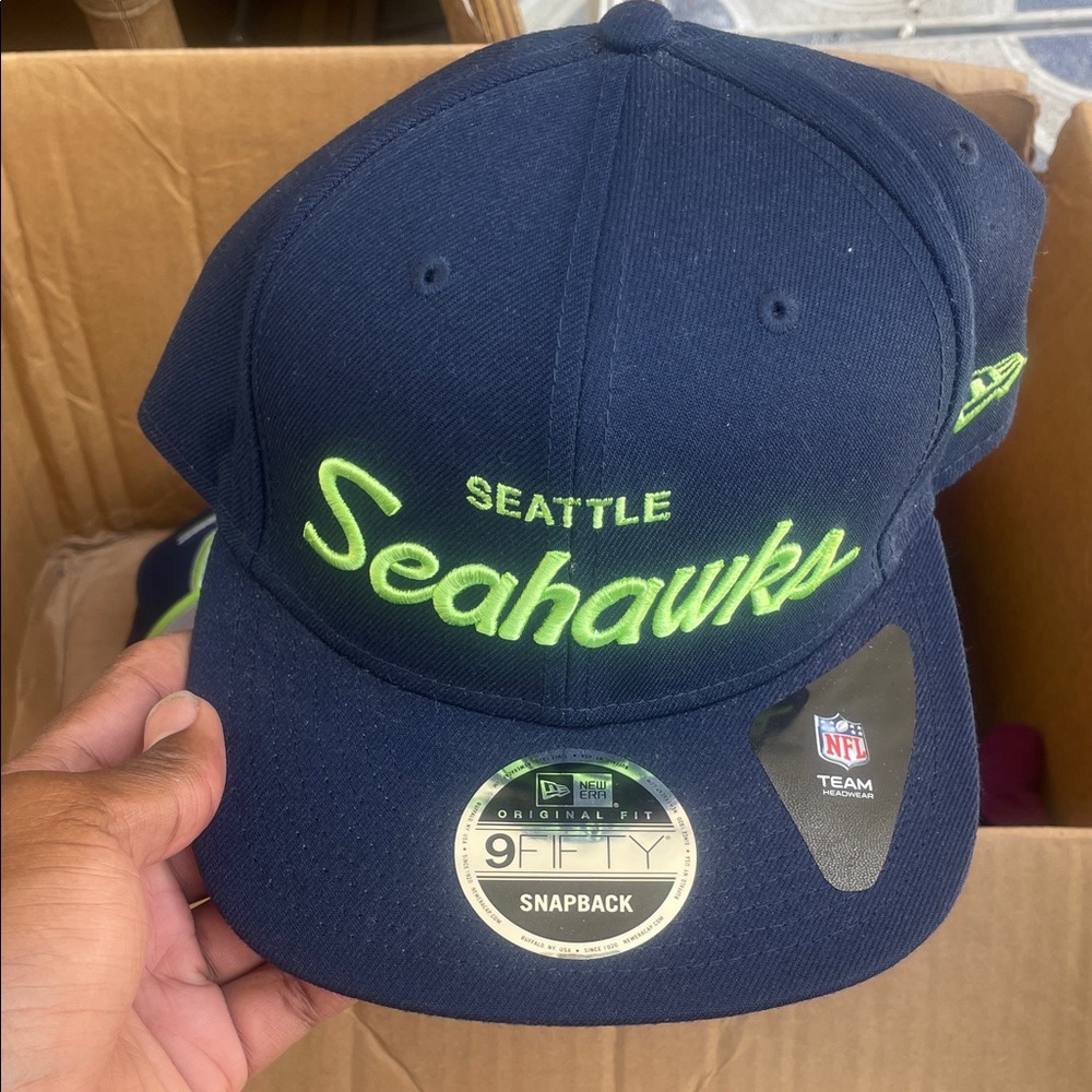 New Era Navy and Lime Seattle Seahawks Cap